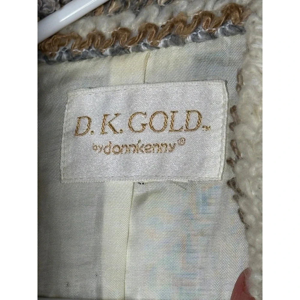 70s D.K. Gold Donnkenny Vintage Stripe Boucle Knit Cardigan Jacket Brown Cream